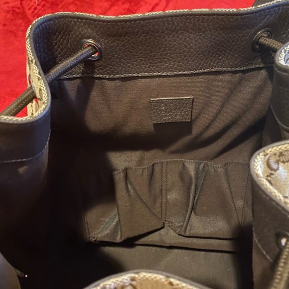 GUCCI Brown Monogram GG Canvas Drawstring Backpack - Picture 3 of 11